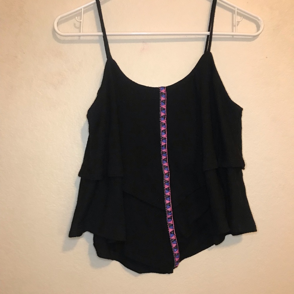 Black embroidered detain crop tank top